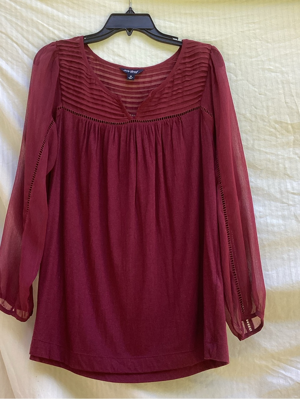 Lucky Brand Women's Burgundy Pintuck Yoke Blouse, size medium
